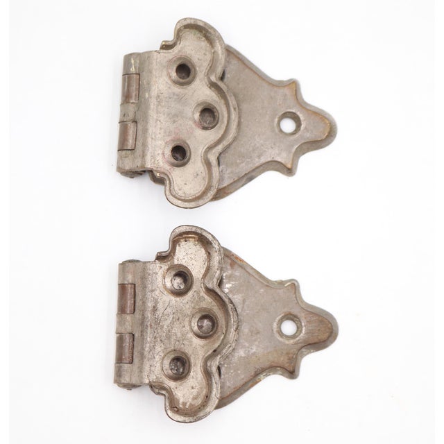 Pair of Vintage Nickeled Brass Ice Box Hinges For Sale - Image 4 of 4
