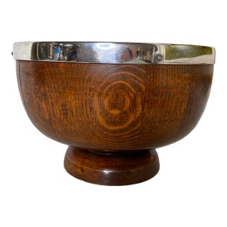 Antique English Oak and Silverplate Center Bowl For Sale