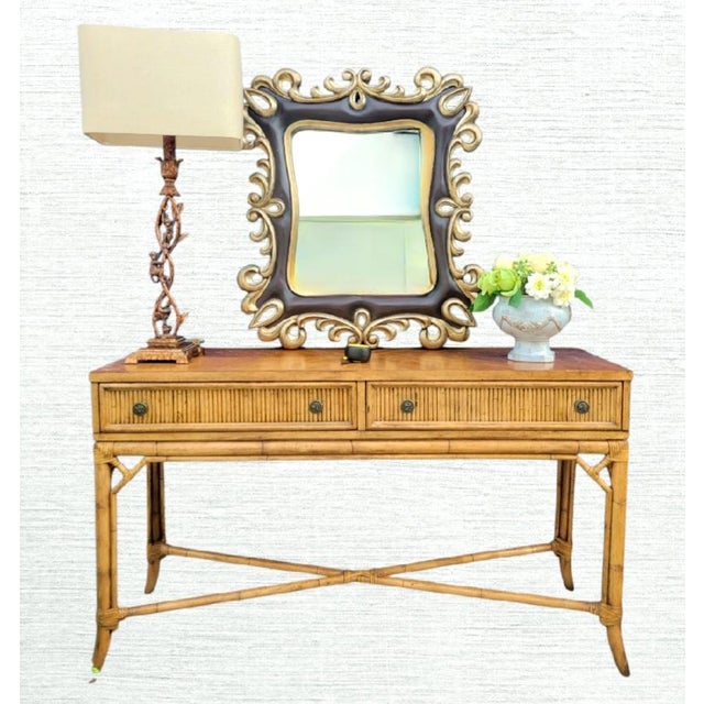 Vintage Scroll Dark Brown Silver Gold Toned Unique Hollywood Regency Wall Mirror For Sale In West Palm - Image 6 of 7