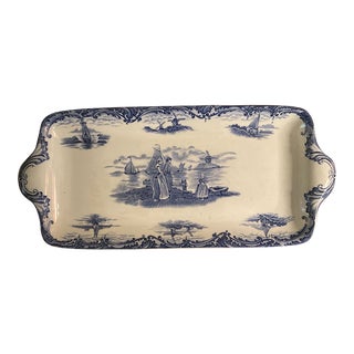 Early 20th Century Vintage Wedgwood China White & Blue Serving Tray For Sale