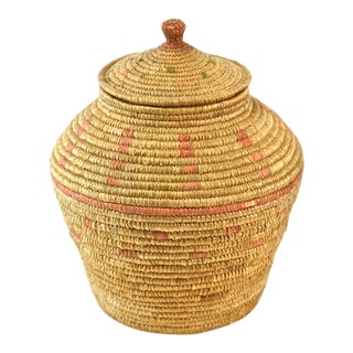 Native American Style Hand Woven Lidded Jar For Sale