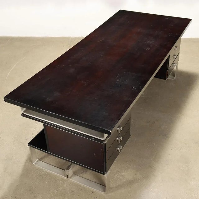 Black Vintage Writing Desk in Exotic Wood & Aluminium, Italy, 1970s For Sale - Image 8 of 11