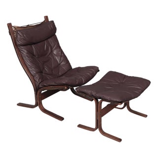 Set of Dark Brown Leather Highback Siesta Chair and Ottoman by Ingmar Relling for Westnofa, 1970s For Sale