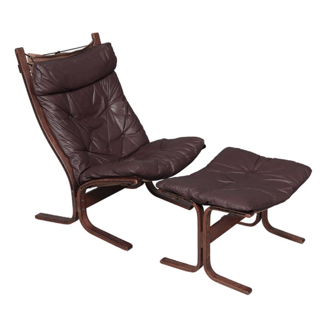 Set of Dark Brown Leather Highback Siesta Chair and Ottoman by Ingmar Relling for Westnofa, 1970s For Sale