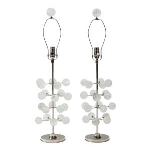 Rock Crystal & Nickel Orb Tree Lamps - a Pair