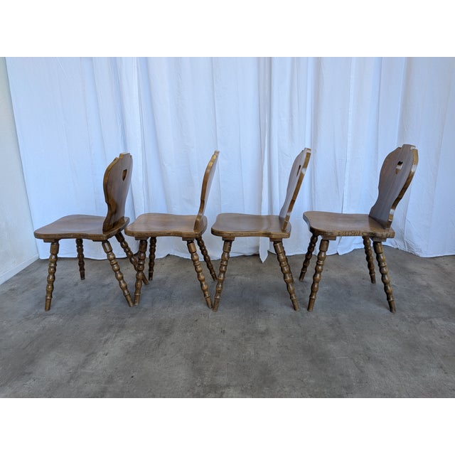 Vintage Tyrolean Farmhouse Heart Cutout Wooden Dining Chairs, 1970s, Set of 4 For Sale - Image 13 of 18