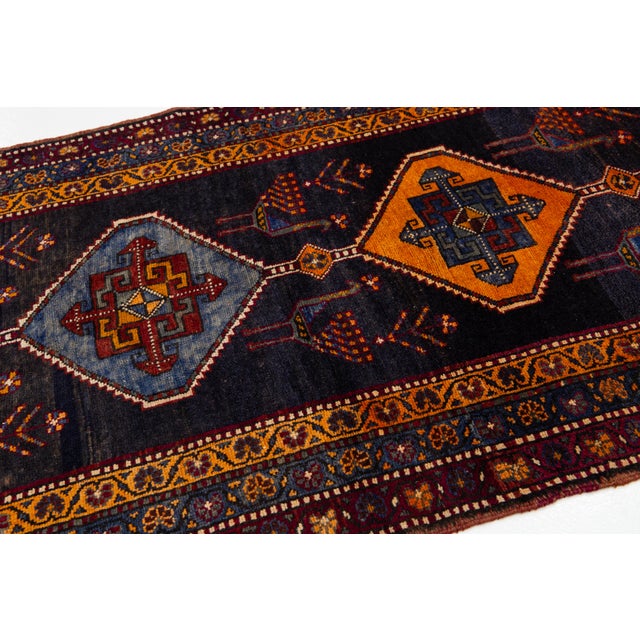1980s Vintage Persian Qashqai Runner - Hand-Knotted Tribal Wool Rug With Peacock & Medallion Design For Sale - Image 5 of 9