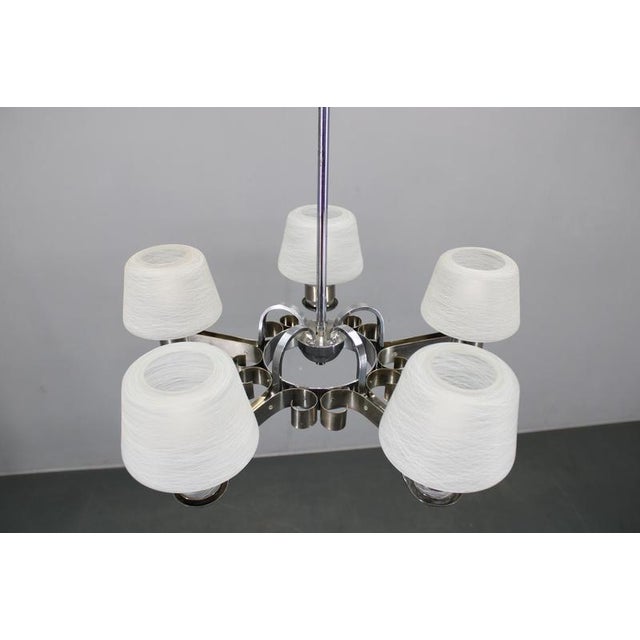 Art Deco Nickel Chandelier with Textured Glass, Czechoslovakia, 1930s For Sale - Image 4 of 17