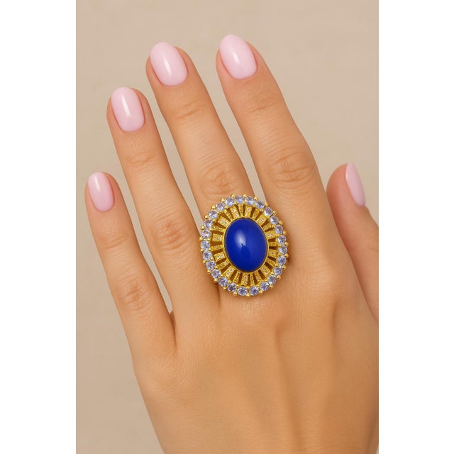Bochic "Orient" Vintage Diamond, Blue Opal & Tanzanite Ring Set 18K Gold & Silver For Sale - Image 13 of 18