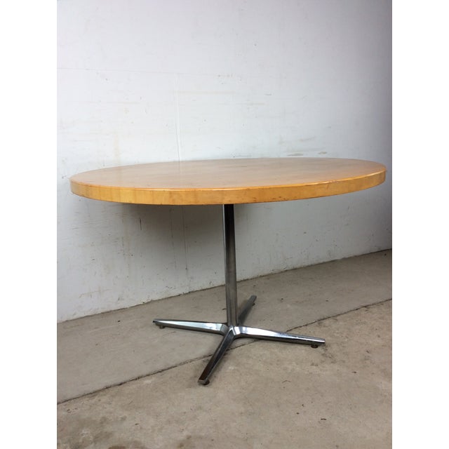 Mid Century Modern Round Dining Table With Butcher Block Top and Chrome Base For Sale - Image 12 of 15