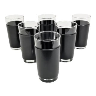 Libbey Black Leather Glassware Barware Mid Century, 1960s - Set of 6 For Sale