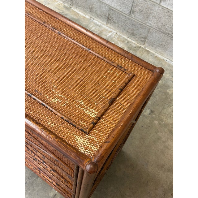 1980s Vintage British Colonial Style Burnt Bamboo and Rattan Chests / Dressers- A Pair For Sale - Image 10 of 12