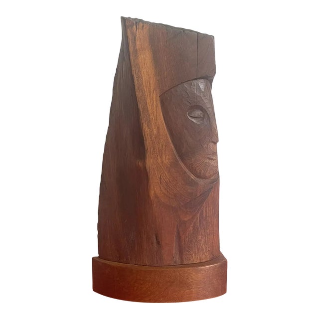 1960s Vintage Mid Century Modernist Wood Art Carved Sculpture Statue For Sale