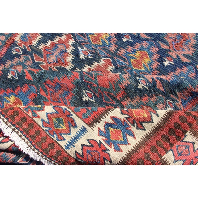 Antique Hand Woven Persian Seneh Kilim Gallery Runner With Geometric and Floral Design For Sale - Image 12 of 13