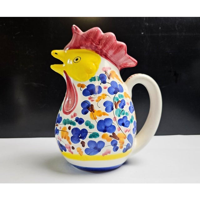 Italian Mid 19th Century 10” Italian Deruta Hand-Painted Maiolica “Rooster of Fortune” Pitcher For Sale - Image 3 of 7
