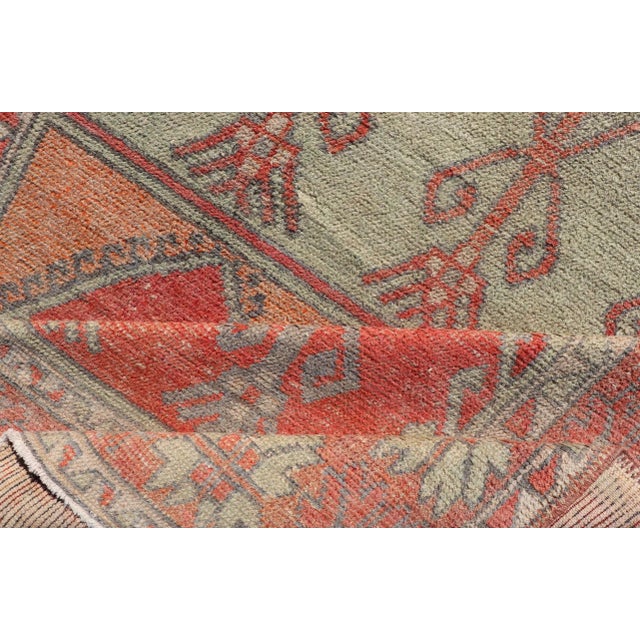 Vintage Turkish Oushak Rug With Soft Coral, Sage Green, and Muted Orange Tones 5'4 X 11'10 For Sale - Image 11 of 12