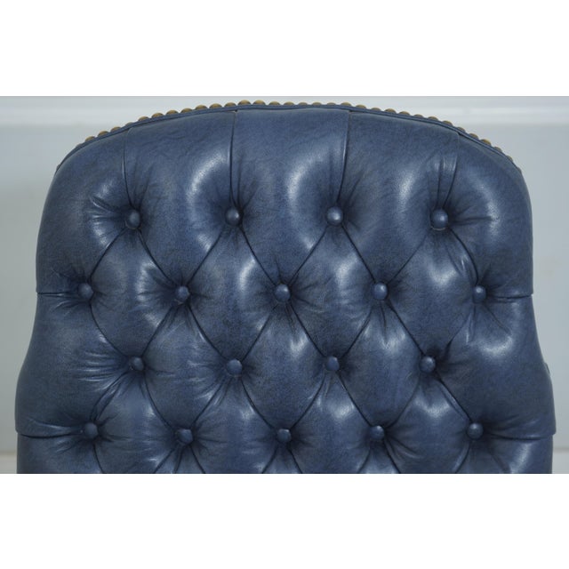 1980s Ethan Allen Blue Tufted Queen Anne Armchair For Sale - Image 5 of 12