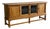 Oak Sideboard Cabinet Leaded Glass Doors in Style of Henning Kjaernulf Denmark 1960s For Sale