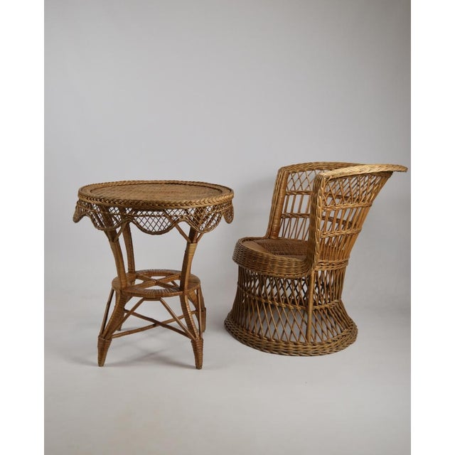 Vintage Wicker Rattan Side Table with Scalloped Edge, 1960s For Sale - Image 10 of 16