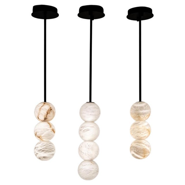 Black Raim Pendant Lamps by United Alabaster, Set of 3 For Sale - Image 8 of 8