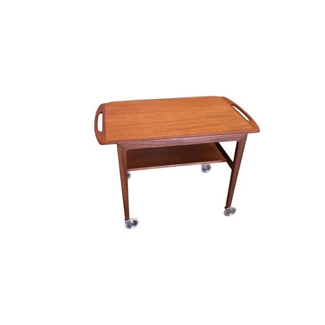 Wood Danish Teak Serving Trolley with Removable Tray, 1960s For Sale - Image 7 of 16