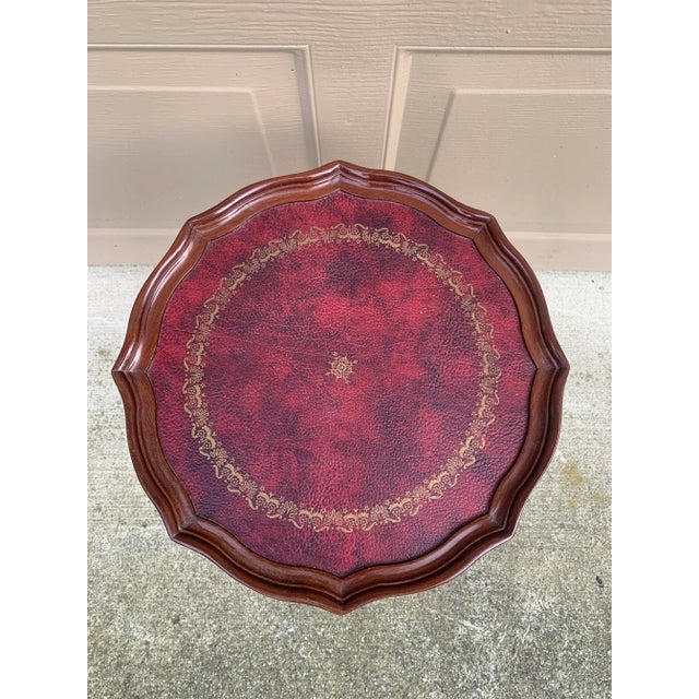 Georgian Revival Mahogany Drinks Table With Burgundy Tooled Leather Top For Sale In South Bend - Image 6 of 9