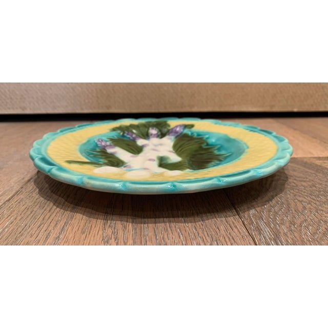 Vintage Italian Majolica serving dish. Hand painted asparagus and lettuce motif on ceramic.