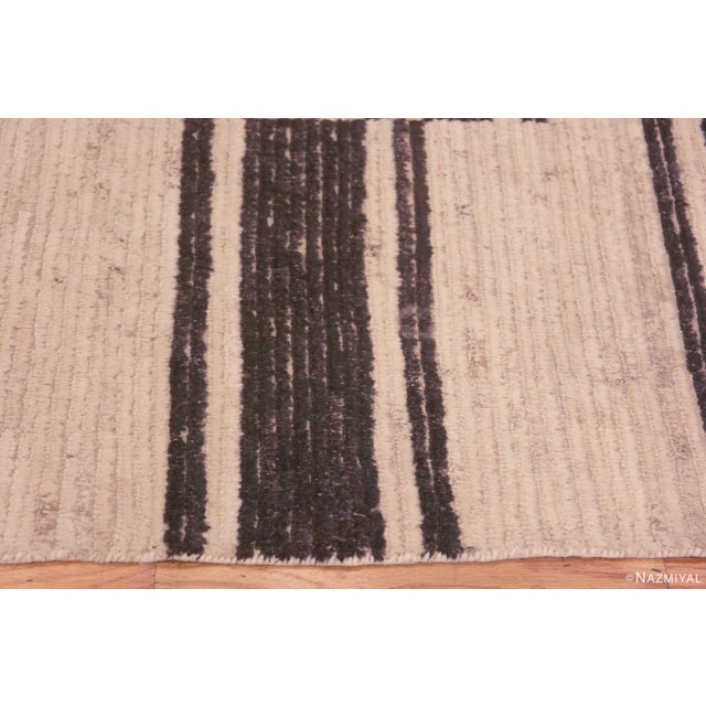 Minimalist Primitive Cream and Charcoal Modern Hallway Runner Rug For Sale In New York - Image 6 of 7