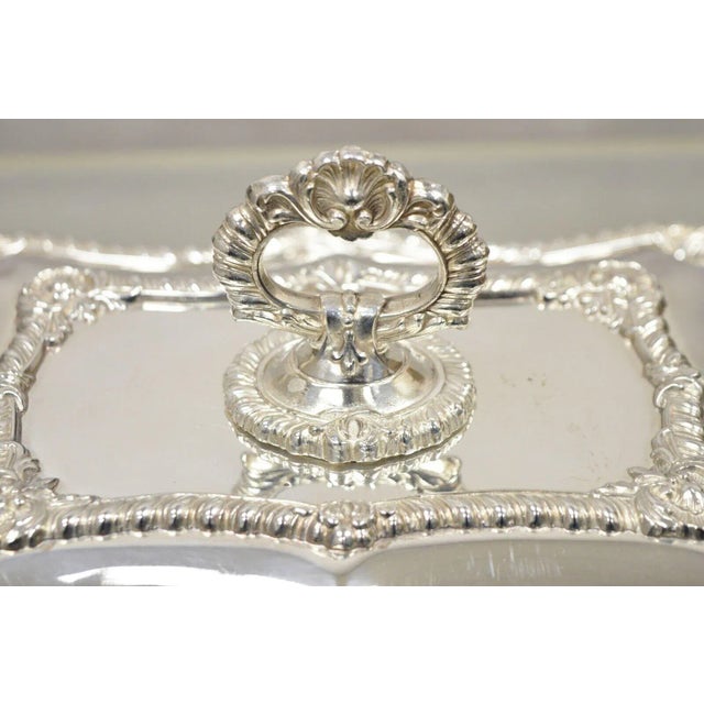 Early 20th Century Early 20th Century Silver Plated Victorian Scalloped Edge Lidded Vegetable Serving Platter Dish For Sale - Image 5 of 13