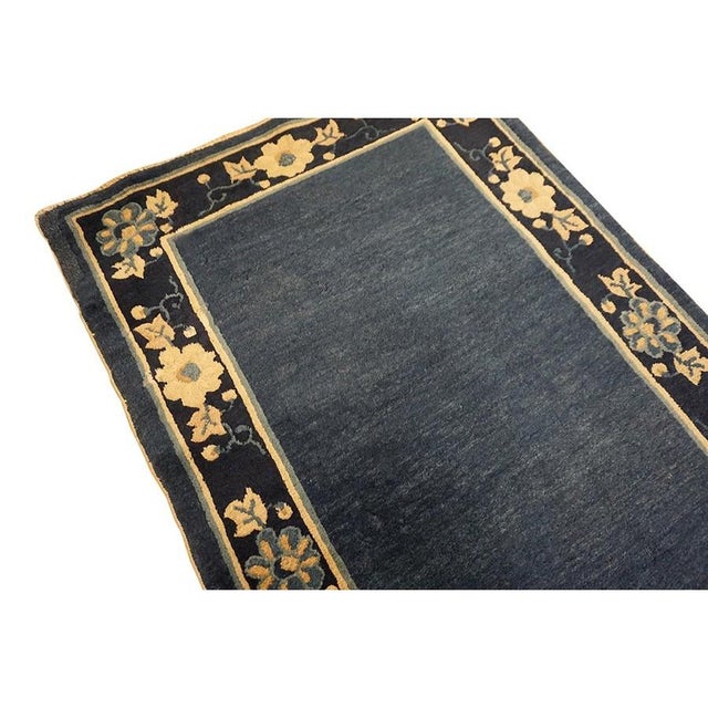 1920s Blue Ground Open Field Floral Antique Chinese Peking Runner Knotted Rug For Sale In New York - Image 6 of 11