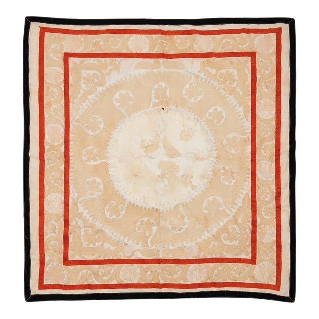 Hand-Embroidered Neutral Tan Suzani Wall Hanging For Sale
