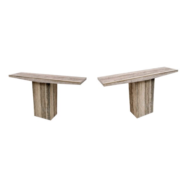 Italian Console Table in Travertine with Brass Details, 1970 For Sale