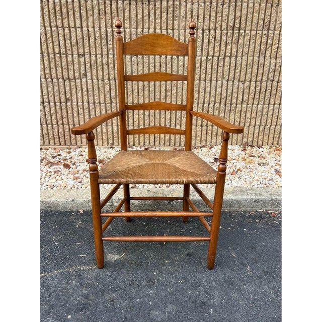 Antique American Shaker Style High Ladder Back Rush Seat Armchair. Solid wood frame, sturdy and comfortable Circa early...