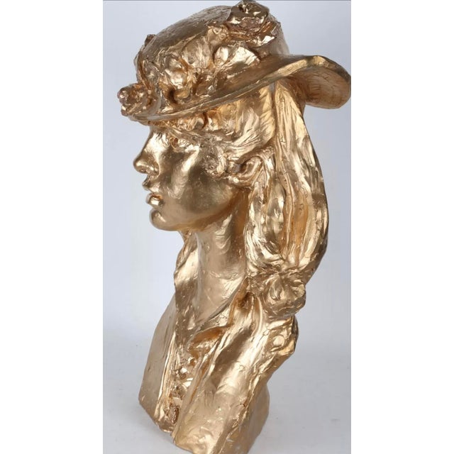 Portraiture Vintage Austin Productions Inc Gold Toned Female Floral Hat Statue Sculpture For Sale - Image 3 of 10