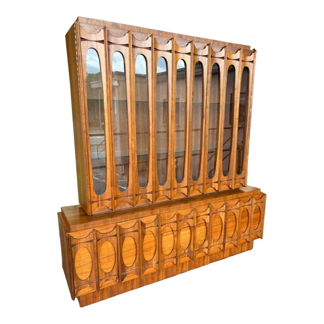 Brutalist Tabago Two-Piece China Cabinet For Sale