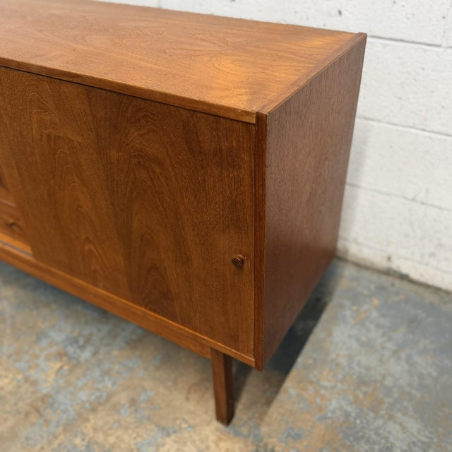 Wood Danish Modern Teak Low Sideboard With 4 Drawers and Sliding Door, Circa 1960s For Sale - Image 7 of 10