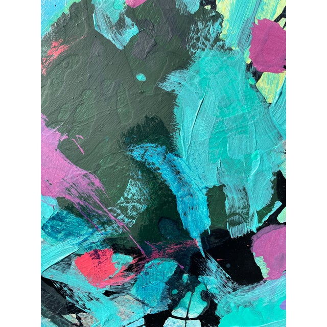 "Beach Days" Large Coastal Modern Statement Painting in Aqua and Teal With Magenta Accents For Sale - Image 13 of 13
