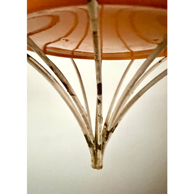 Mid-Century Modern White Wire Hanging Birdcage Plant Stand With Orange Ceramic Planter For Sale In Los Angeles - Image 6 of 7