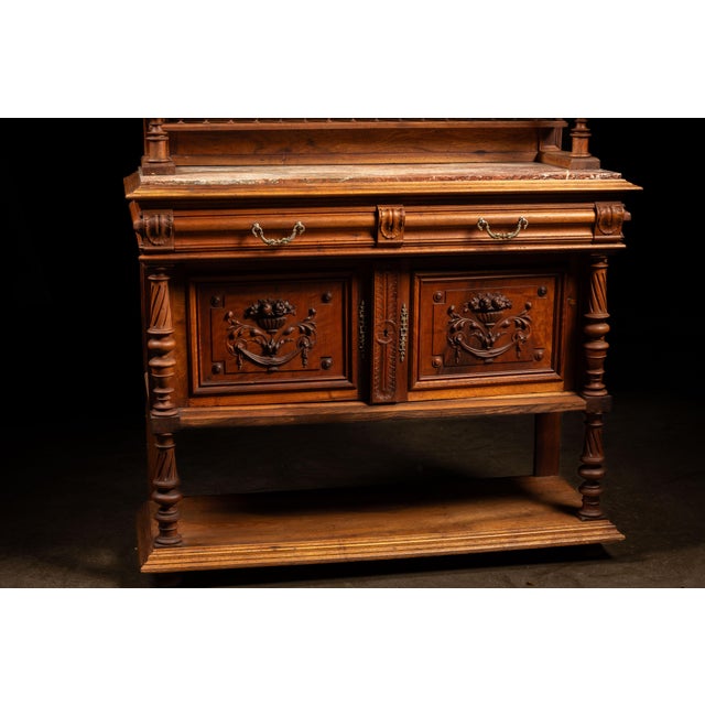 Early Oak Buffet with Red Marble Top For Sale - Image 4 of 11