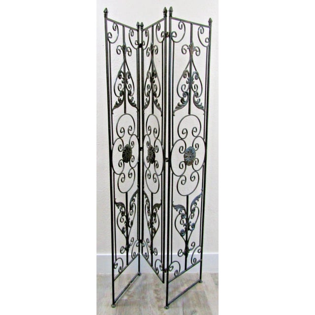 Vintage Regency Black Wrought Iron 3 Panel Room Divider For Sale - Image 11 of 15