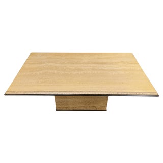 Vintage Travertine and Brass Coffee Table from Fedam, 1970s For Sale