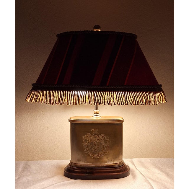 1950s Vintage Table Lamp with Silver-Plated Oval Metal Base and Fabric Shade, 1950s For Sale - Image 5 of 12
