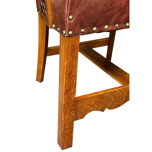 Brown Vintage Oak Chairs in Leather, 1930s, Set of 4 For Sale - Image 8 of 9