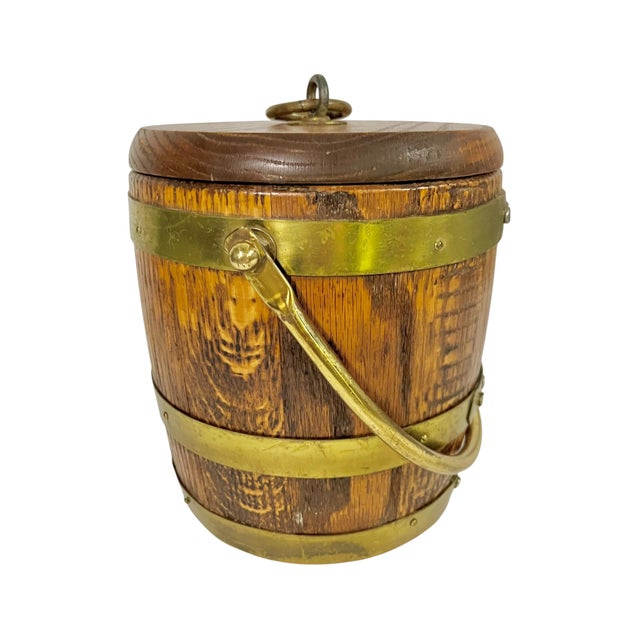 English Vintage English-Style Wood & Brass Ice Bucket, Mid-Century For Sale - Image 3 of 15