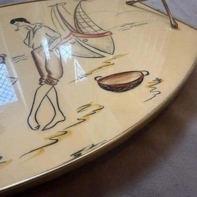 1950s Mid-Century Modern Brass and Lacquered Wood Italian Serving Tray For Sale - Image 9 of 12