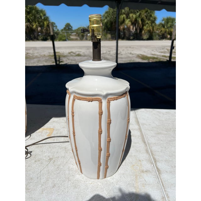 Mid-Century Modern Mid 20th Century Mid-Century Modern Faux Bamboo Ceramic Table Lamps - a Pair For Sale - Image 3 of 4