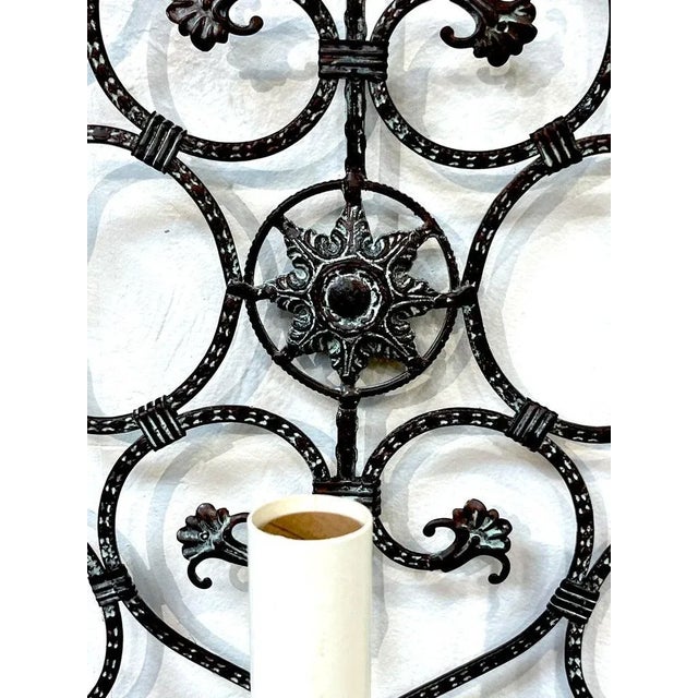 Late 20th Century Neoclassic Pierced Bronze Oval Shield Sconces - a Pair For Sale - Image 10 of 11