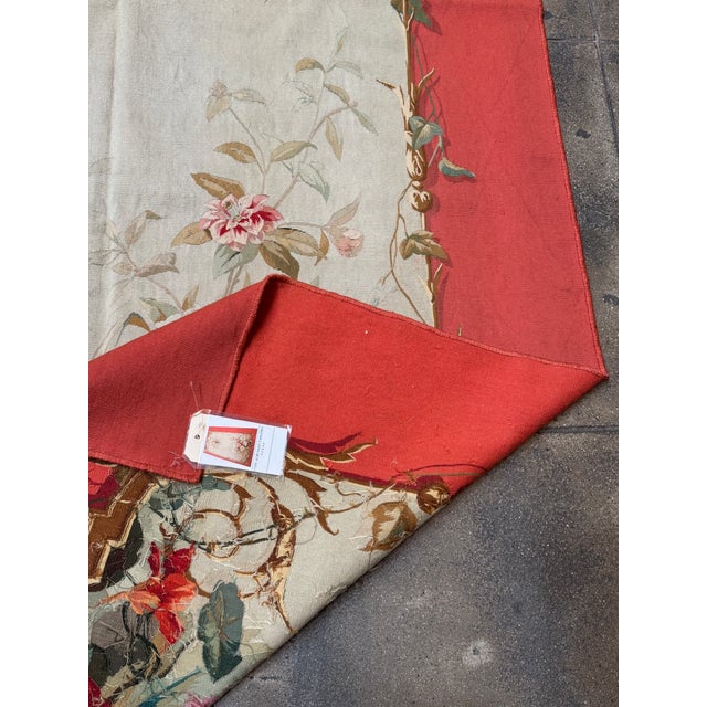Textile 1920s French Aubusson Floral Tapestry With Bird and Red Border For Sale - Image 7 of 8