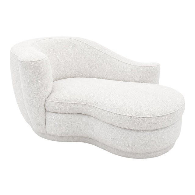 Vladimir Kagan Style Chaise Lounge Post Modern White Boucle For Sale