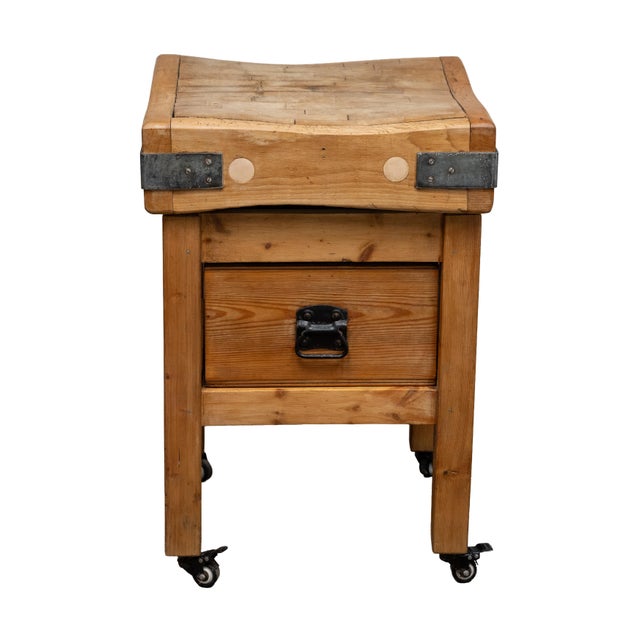 Butcher's Chopping Block Table With Through Drawer on Casters From England For Sale In Austin - Image 6 of 9